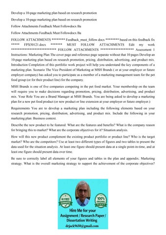 Develop a 10-page marketing plan based on research promotion