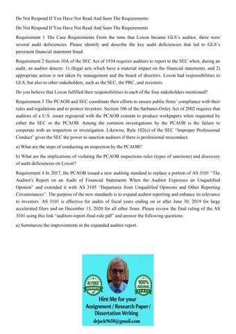 Do Not Respond If You Have Not Read And Seen The Requirement