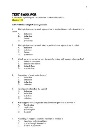 Test Bank For  A History of Psychology in Ten Questions 2E Michael Hyland (A