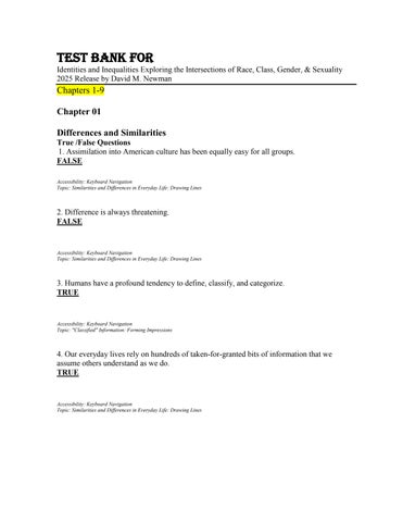 Test Bank For Identities and Inequalities Exploring the Intersections of Race, Class, Gender, & Sexu
