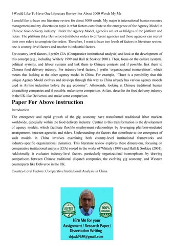 I Would Like To Have One Literature Review For About 3000 Wo