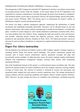 INFORMATION TECHNOLOGY PROJECT PROPOSAL 5 Executive summary 