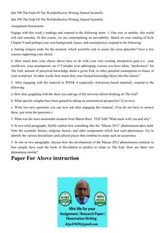 Idst 390 The Ends Of The Worldreflective Writing Natural Sci