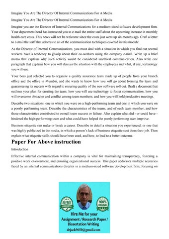 Imagine You Are The Director Of Internal Communications For 