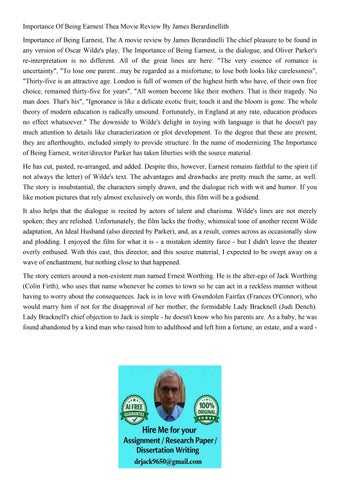Importance Of Being Earnest Thea Movie Review By James Berar