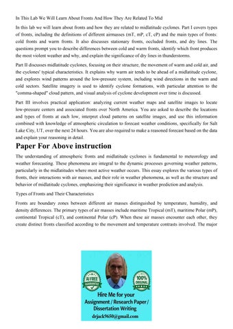 In This Lab We Will Learn About Fronts And How They Are Rela