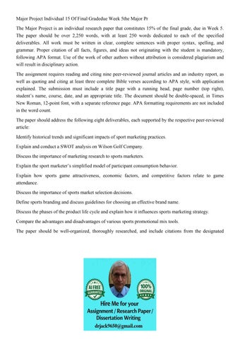 Major Project Individual 15 Of Final Gradedue Week 5the Majo