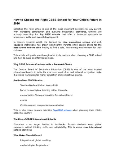 How to Choose the Right CBSE School for Your Child’s Future in 2026