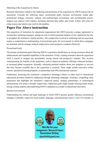 Marketing of the Acquisition by Edusin Research information 