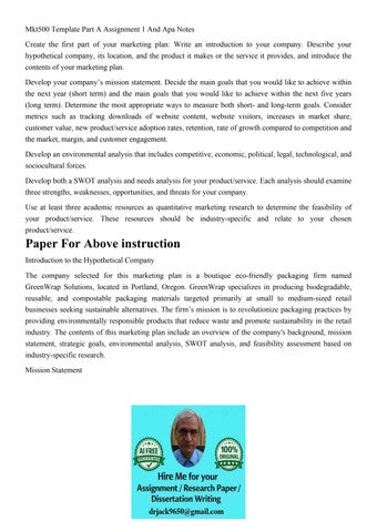 Mkt500 Template Part A Assignment 1 And Apa Notes Create the