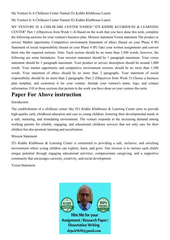 My Venture Is A Childcare Center Named J2s Kiddie Klubhouse 