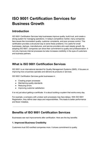 ISO 9001 Certification Services for Business Growth