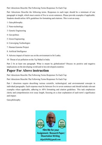 Part 1directions Describe The Following Terms Responses To E