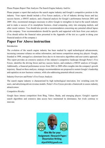 Please Prepare Report That Analyzes The Search Engine Indust