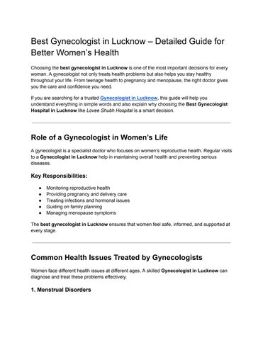 Best Gynecologist in Lucknow – Detailed Guide for Better Women’s Health