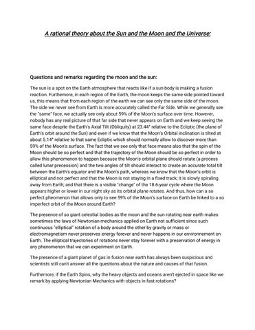A rational theory about the Sun and the Moon and the Universe