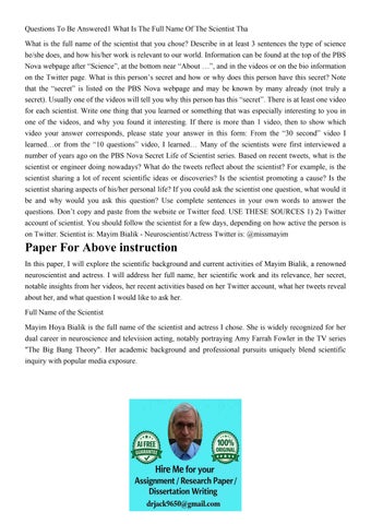 Questions To Be Answered1 What Is The Full Name Of The Scien