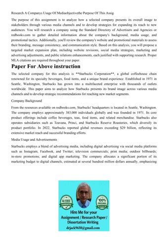Research A Companys Usage Of Mediaobjectivethe Purpose Of Th