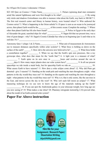 Sci 103quiz On Cosmos 1videoname 1 Pulsars SCI 103 Quiz on C