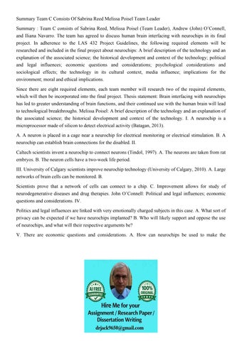 Summary Team C Consists Of Sabrina Reed Melissa Poisel Team 