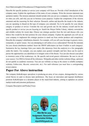 Swot Matrixstrengths1234weaknesses1234opportunities1234thr D