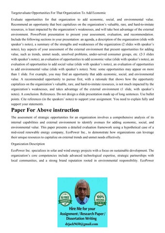 Targetevaluate Opportunities For That Organization To Add Ec