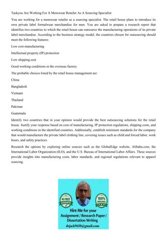 Taskyou Are Working For A Menswear Retailer As A Sourcing Sp