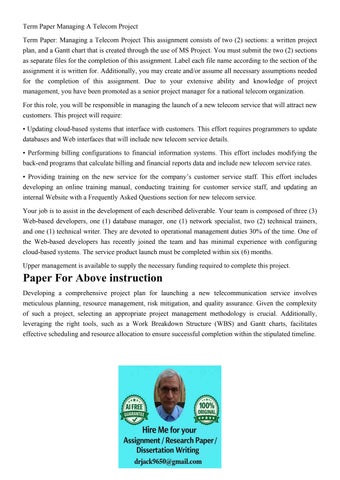 Term Paper Managing A Telecom Project Term Paper: Managing a