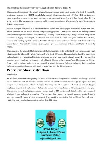 The Annotated Bibliography For Your 4 Selected Human Resourc