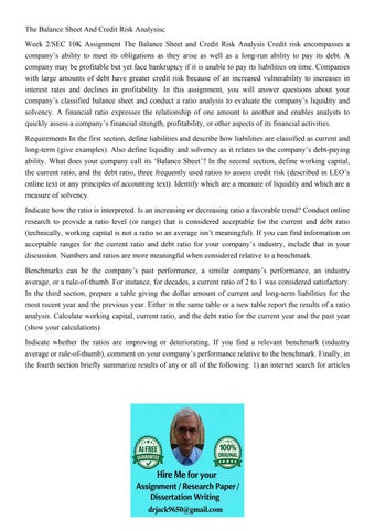 The Balance Sheet And Credit Risk Analysisc Week 2/SEC 10K A