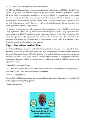 The CEO And Cio Have Accepted Your Recommendations F The CEO