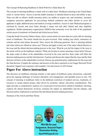 The Concept Of Rationing Healthcare Is Dealt With On A Daily