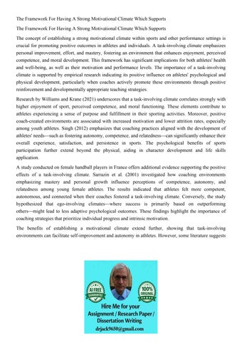 The Framework For Having A Strong Motivational Climate Which