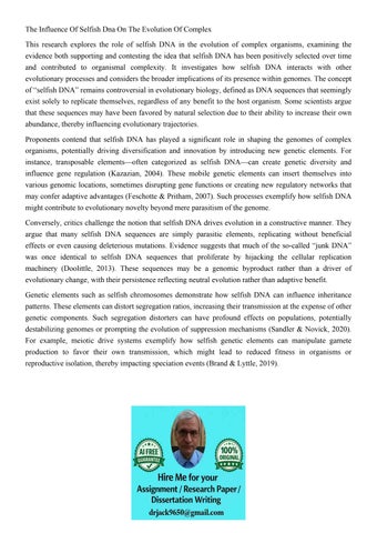 The Influence Of Selfish Dna On The Evolution Of Complex Thi