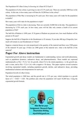 The Population Of A Bee Colony Is Growing At A Rate Of 23 Ea