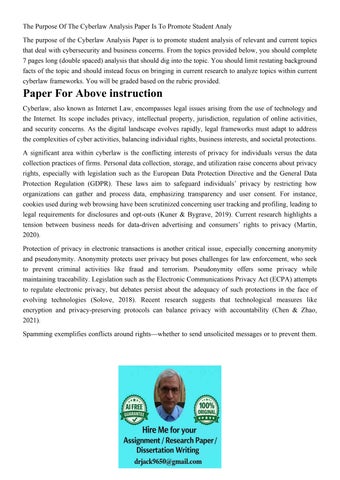 The Purpose Of The Cyberlaw Analysis Paper Is To Promote Stu