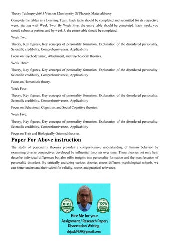 Theory Tablespsych645 Version 12university Of Phoenix Materi
