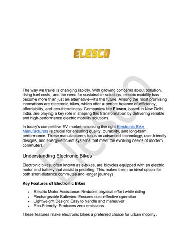 The Rise of Electronic Bikes and the Future of Smart Mobility