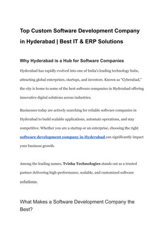 Top Custom Software Development Company in Hyderabad | Best IT & ERP Solutions