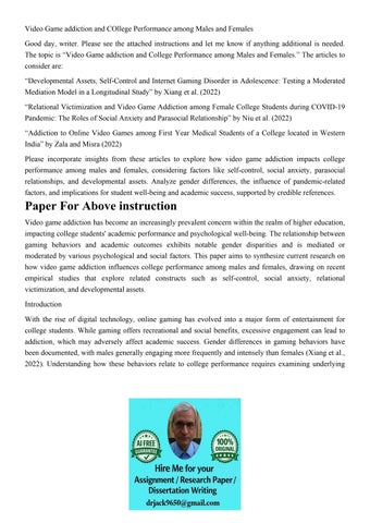 Video Game addiction and COllege Performance among Males and