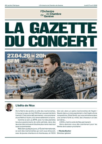 #8 Jardins Féériques, 27.04.2026, La Gazette du concert | l'Orchestre de Chambre de Genève
