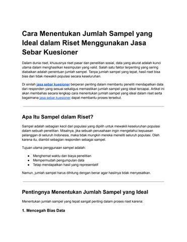 Cara Menentukan Jumlah Sampel yang Ideal dalam Riset Menggunakan Jasa Sebar Kuesioner