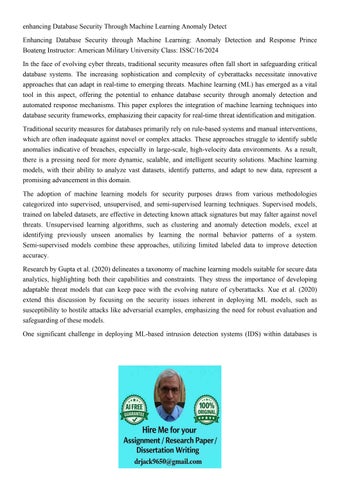 enhancing Database Security Through Machine Learning Anomaly