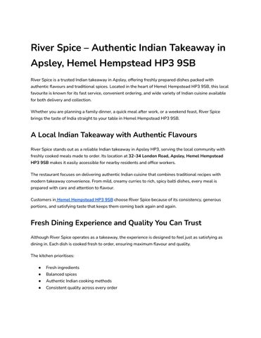 River Spice – Authentic Indian Takeaway in Apsley, Hemel Hempstead HP3 9SB