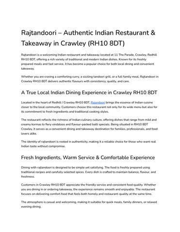 Rajtandoori – Authentic Indian Restaurant & Takeaway in Crawley (RH10 8DT)