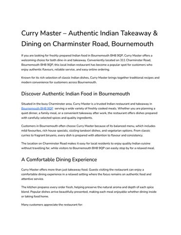 Curry Master – Authentic Indian Takeaway & Dining on Charminster Road, Bournemouth