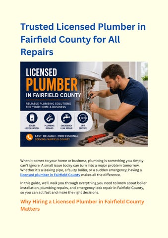 Licensed Plumber in Fairfield County for Reliable Home Services