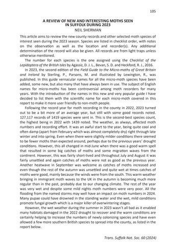 TSNS 60 A review of new and interesting moths seen in Suffolk during 2023