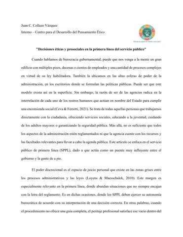 Decisiones éticas y prosociales en la primera línea del servicio público