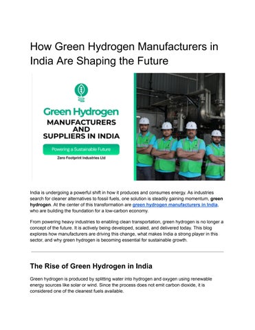 Green Hydrogen Manufacturers in India